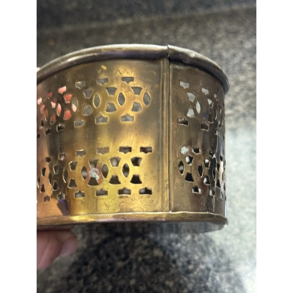 Vintage Brass Oval Display Trinket Basket Filigree Decorative Catch All